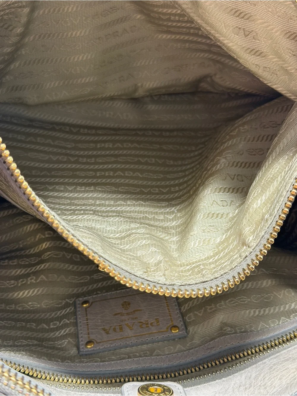 Prada Metallic Taupe Leather Satchel with Gold Hardware